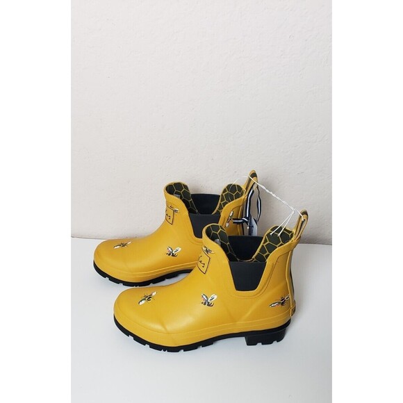 Joules Wellibob Ankle Rain Boots Yellow Bumble Bees US 5 EU 36 UK 3 Outdoor NWT - Picture 3 of 8